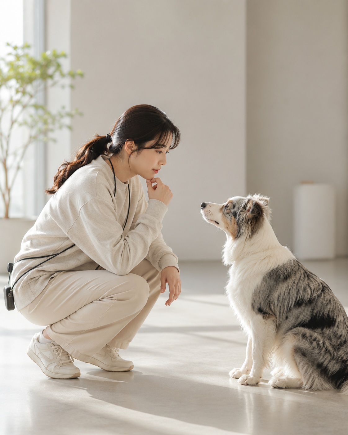 전문가와 보호자의 반려견 행동 상담 장면